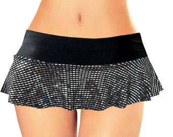 Ladies Micro Sequin Mini Shiny Skirt 6 Inch 15cms Size 4 - 14 Handmade Limited Edition.