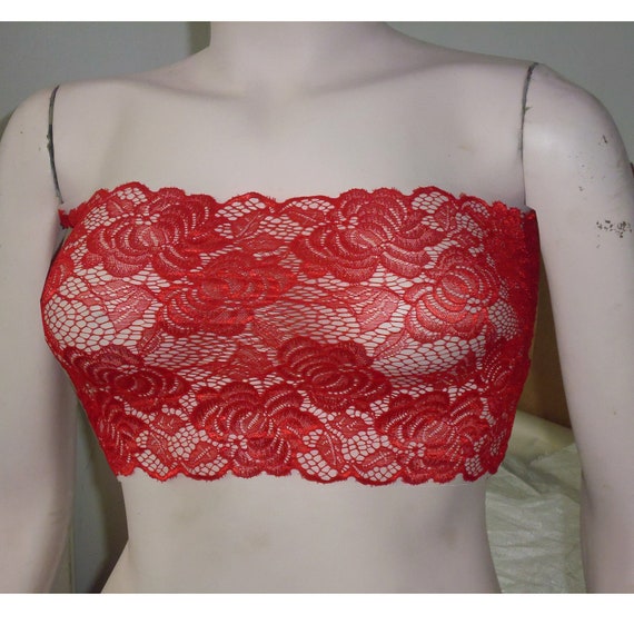New Women Red Lace Strapless Boob Tube Bandeau Crop Vest Top Bra Bralette 