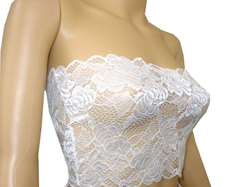 New women Ivory lace strapless boob tube bandeau crop vest top bra bralette