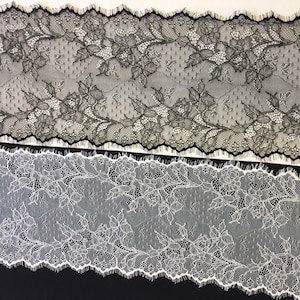 24cm breite Spitzenborte, doppelte Jakobsmuschel mit Wimpernrändern Hochzeit Vintage schwarz oder wollweiß