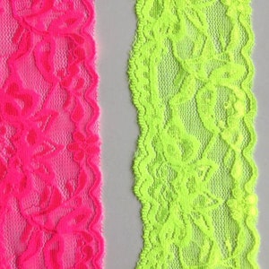 Spitzenborte FLORESCENT Gelb und Rosa 2.5"/ 6 cm Stretch New Scallop Rand HOT