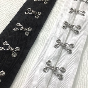 GANCIO e OCCHIELLO 20 mm 2 cm Nastro di chiusura Nero e Bianco Corsetto Reggiseno Lingerie Vestito Basco
