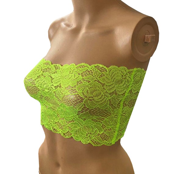 Womens Florescent Yellow Lace Strapless Boob Tube Bandeau Crop Top Sexy  Lingerie 