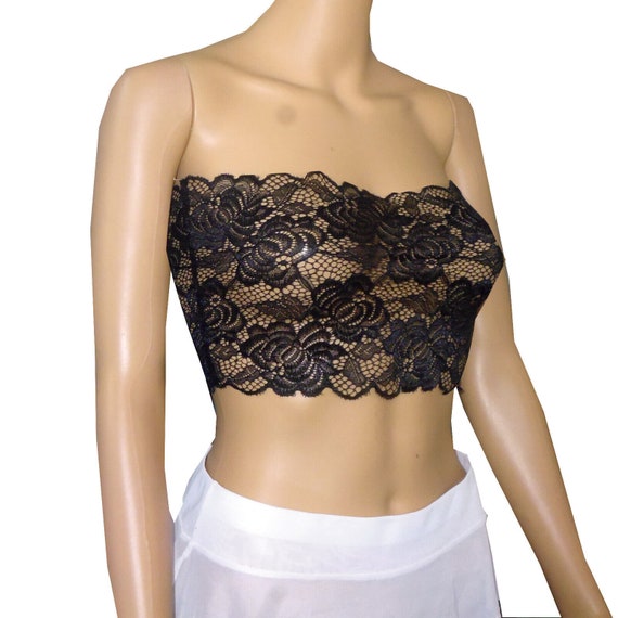 New Women Black Lace Strapless Boob Tube Bandeau Crop Vest Top Bra