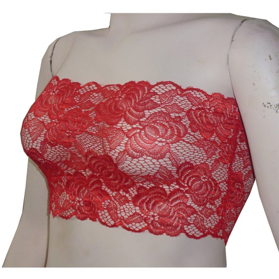 New women Red lace strapless boob tube bandeau crop vest top bra bralette