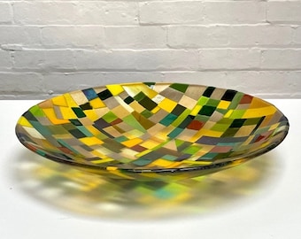 Large Fused Glass Bowl - Enclosures - From Above - Green/Yellow