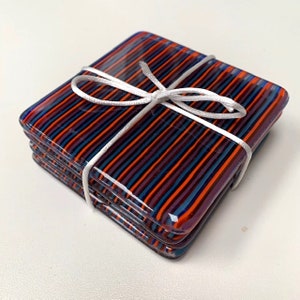 Rayas - Azul/Naranja - Posavasos de vidrio fundido - Conjunto de cuatro