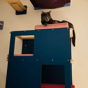 Wally BigCat Loft, Wall mounted multilevel cat shelf with beds and multiple openings