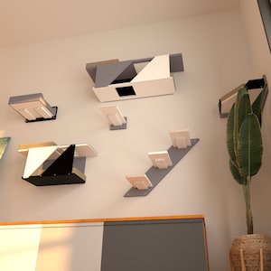 Sharp View Bundle - Modern wall-mounted cat furniture with multiple beds, perches, tunnels and steps; Cat gym; Cat walkway