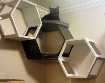 Wally Hex Corner 25, Cat Shelf, Cat Step, Cat Gift, Honeycomb cat house, Cat Climbing Shelf, Cat Perch, Wall furniture, Hexagonal shelf, bed