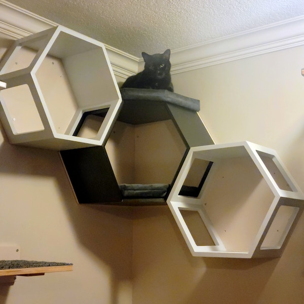 Wally Hex Corner 25, Cat Shelf, Cat Step, Cat Gift, Honeycomb cat house, Cat Climbing Shelf, Cat Perch, Wall furniture, Hexagonal shelf, bed