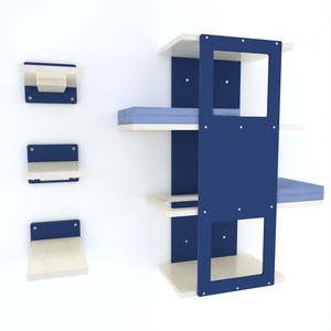 Wally Stacker Bundle - Stacker & 3x1-Step, multilevel cat shelf with cushions and steps leading up