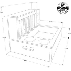 Nibbler Combo 4in1, bunny rabbit hay and food feeder with built in litter box and a free standing water bottle holder, hay rack, hay feeder image 3