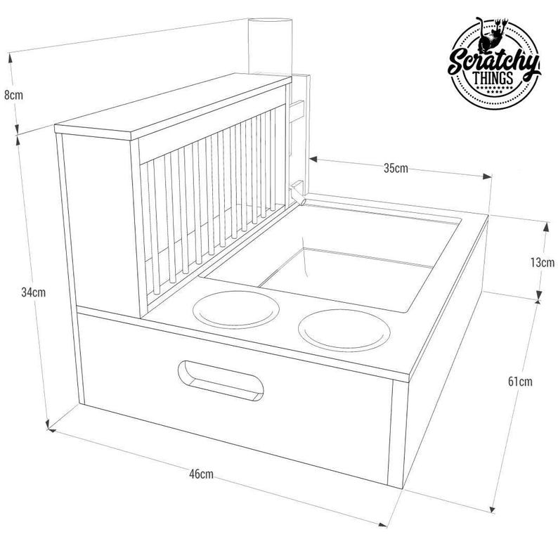 Nibbler Combo 4in1, bunny rabbit hay and food feeder with built in litter box and a free standing water bottle holder, hay rack, hay feeder image 3
