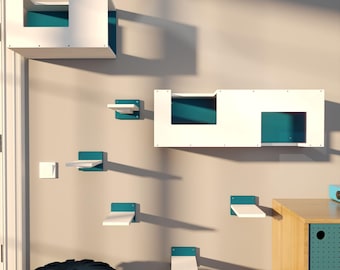 BigCat Mezzanines Bundle, Wall-mounted Cat playground, 7-piece set of cat shelves, Great for cats of all sizes