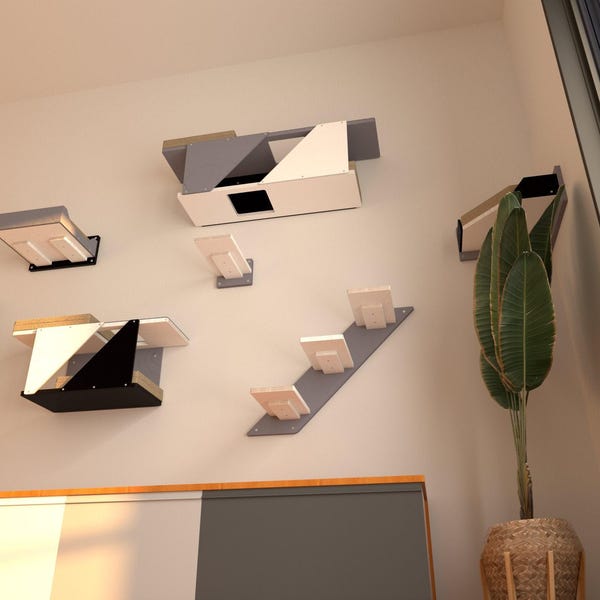 Sharp View Bundle - Modern wall-mounted cat furniture with multiple beds, perches, tunnels and steps; Cat gym; Cat walkway