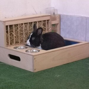 Nibbler Combo 4in1, bunny rabbit hay and food feeder with built in litter box and a free standing water bottle holder, hay rack, hay feeder image 10