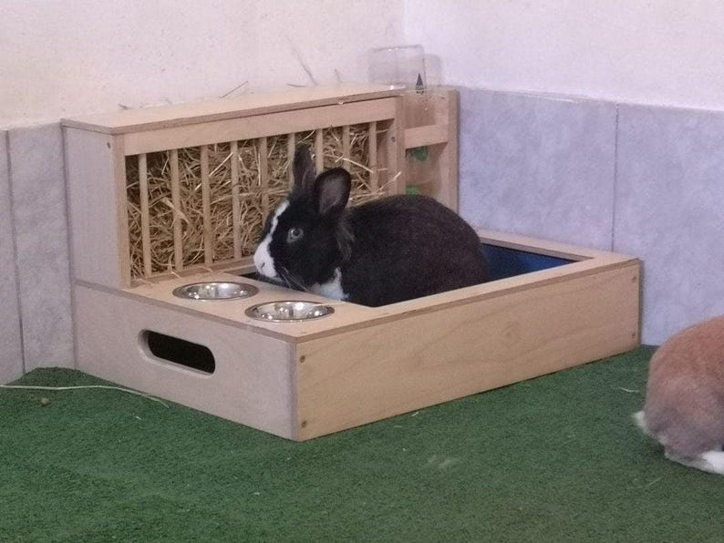 Nibbler Combo 4in1, bunny rabbit hay and food feeder with built in litter box and a free standing water bottle holder, hay rack, hay feeder image 10