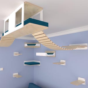 Paquete Corner Heights: 1 túnel Wally superior, 2 puentes de 20 pulgadas, 2 planos de 45 pulgadas, 4 escalones de 1 pulgada, BigCat Corner, Corner Plus, Flat Plus; gimnasio para gatos, estante para gatos