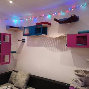 Splash of Color Bundle - BigCat Stacker, BigCat Corner Plus, Tunnel, Bridge 12, Tunnel Mini, Cot, 3 x 1-Step; Cat Wall, Cat shelves, Cat Gym