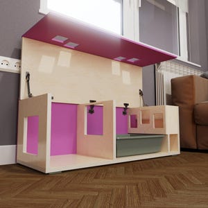 Knabber Langhaus - Moderner Hasenstall Versteck mit eingebauter Heuraufe und einer Toilette