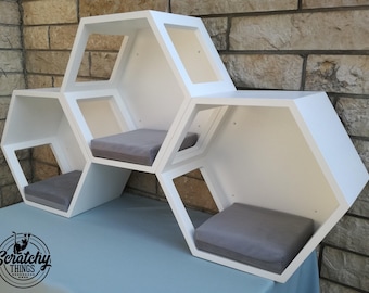 Wally Hex 25 3-pack, Cat Shelf, Cat Step, Cat Gift, Honeycomb cat house, Wood Cat Climbing Shelf, Cat Perch, Wall furniture, Hexagonal shelf