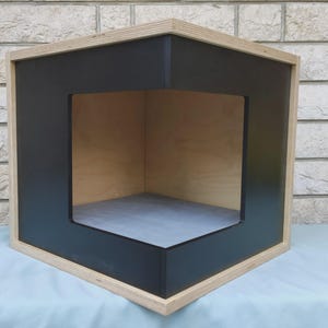 Wally CornerBox - Black Accent - READY TO SHIP, Cat Shelf, Cat box, Wall Mounted Cat Bed, Cat Perch, Wall furniture, Corner lounge, Cat bed