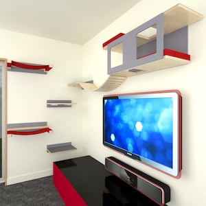 BigCat Corner TV Bundle - Wally BigCat Tunnel, 2 x ComboCot, 3 x Flat 45, Bridge 20; Cat gym, Cat shelf, Cat Hammock, Wall mounted, Cat bed