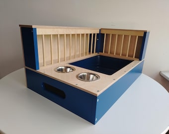 Nibbler Combo Corner 3in1, bunny rabbit hay and food feeder with built in litter box, 2 bowls for food and water, Hay rack,Hay manger