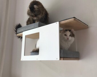 Wally Tunnel Mini- wall cat shelf with 2 cushions and multiple entry points