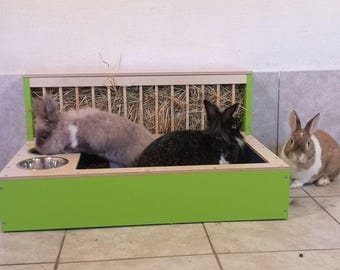 Nibbler Combo Maxi 3in1, large bunny rabbit hay and food feeder with built in litter box, hay rack