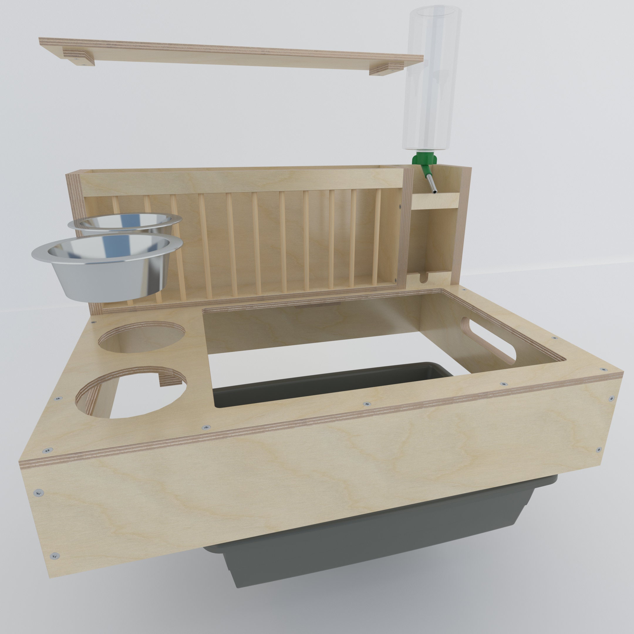 Mangiatoia Portafieno Per Conigli 4 In 1 - Legno Con Vassoio E Bevitoio - Per Cavie E Roditori - Foto 4