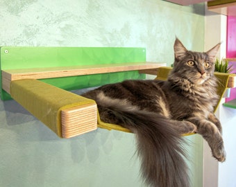 Wally ComboCot, Cat Hammock with an integrated walkway, Cat Shelf, Cat bed, Cat perch, Cat step, Cat stair, Cat home, Wall mounted shelf
