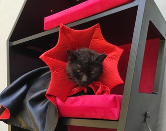Wally Vampurrra, Coffin wall cat shelf, Gothic furniture, Cat bed - Right Side Exit