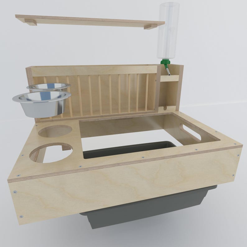 Nibbler Combo 4in1, bunny rabbit hay and food feeder with built in litter box and a free standing water bottle holder, hay rack, hay feeder image 8