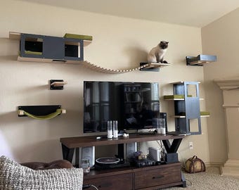 Orange Bundle - Wally 1-Step, Corner Plus, Flat Plus, Flat 35, Bridge 20, Tunnel, Stacker; Cat shelf, Cat bed, Cat gym, Cat perch, Cat room