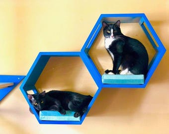 Wally Hex 25 2-pack, Cat Shelf, Cat Step, Cat Gift, Honeycomb cat house, Wood Cat Climbing Shelf, Cat Perch, Wall furniture, Hexagonal shelf