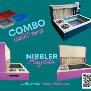 Nibbler Combo 4in1, bunny rabbit hay and food feeder with built in litter box and a free standing water bottle holder, hay rack, hay feeder image 4