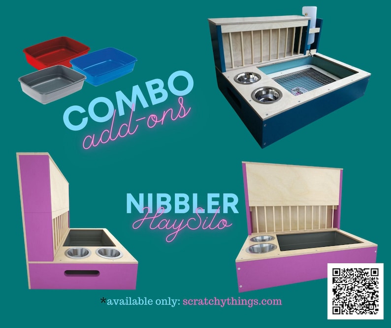 Nibbler Combo 4in1, bunny rabbit hay and food feeder with built in litter box and a free standing water bottle holder, hay rack, hay feeder image 4