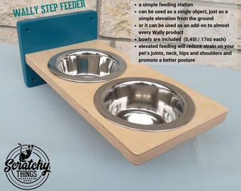 Wally Step matare, dubbel skål för kattmatning, matningsstation, husdjursmatare, kattmatare, väggmonterad matare, mat- och vattenställ
