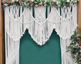 Telón de fondo de boda de Macrame hecho a mano, cortina de arco de boda de Macrame, colgante de pared de Macrame, divisor de habitación, cortinas de decoración de boda de Macrame