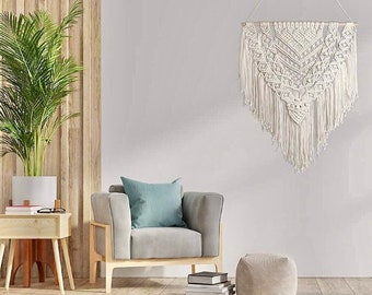 Grote macramé wanddecoratie – Boho driehoek decor wandtapijt