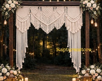 Boho macramé bruiloft achtergrond, groot katoenen wandgordijn