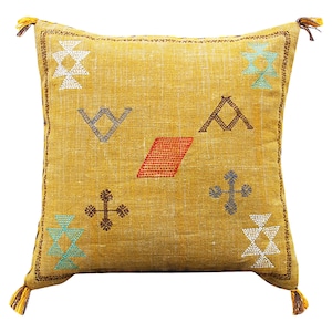 High Quality Cactus Silk Inspired Linen Pillow Cover Moroccan Silk Cushion Cover19X19  Handmade Mustard Color pillow cases