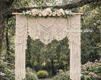 Handgemaakte katoenen koord macramé bruiloft achtergrond boogceremonie decor muur hangen