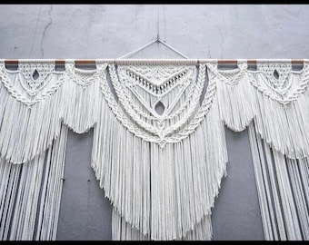 Boho macramé bruiloft achtergrond | Handgemaakte macramé ceremonie achtergrond | Elegante katoenen bruiloftsachtergrond Unieke macramé Photo Booth-achtergrond