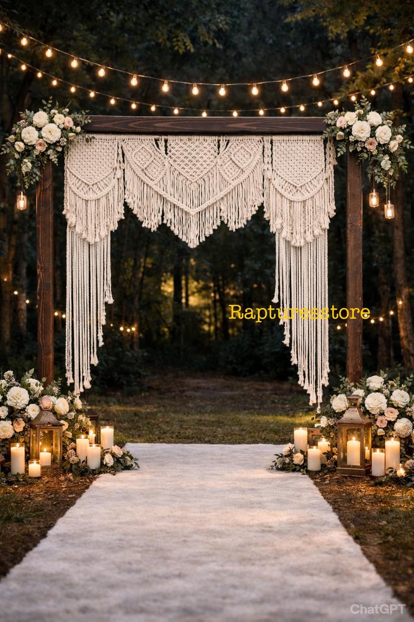 Bohemian macrame wedding backdrop, large cotton wall hanging curtain