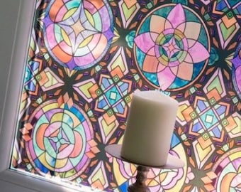 LANCASTER self adhesive stained windows sticky back privacy glass film FROSTED multicolour GLASS D-c-fix 1.5m X 67.5cm uk