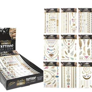 Girls Metallic Temporary girls Tattoos Gold & Silver like jewellery x 12 packs uk