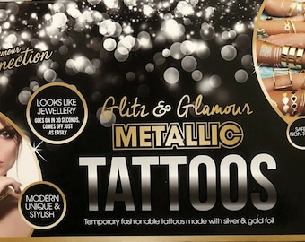 Metallic Temporary Tattoos Gold & Silver Girls ladies glitz Transfers x 12 packs uk